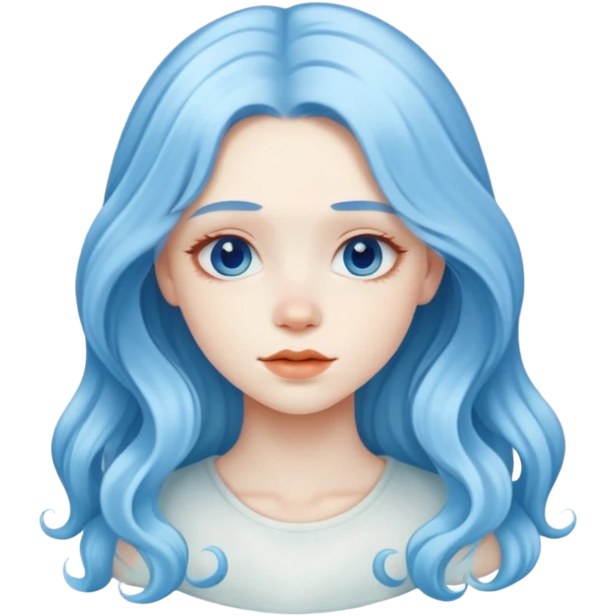 A beautiful albino girl with blue hair and white silky long wavy hair emoji