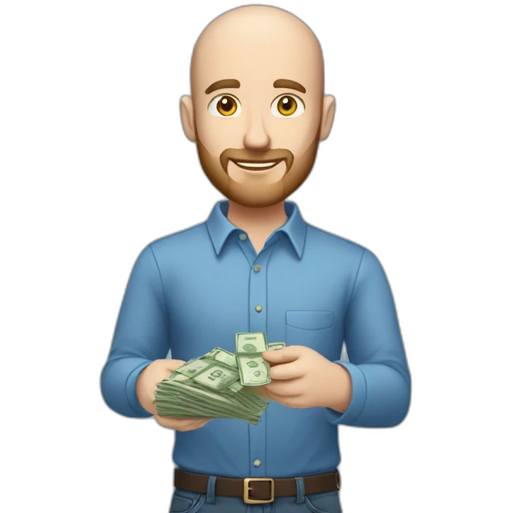 white male with small beard and almost bald  smart casual blue shirt holding money full profile emoji