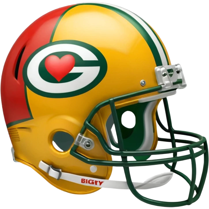 Green Bay packers helmet with a heart near it emoji