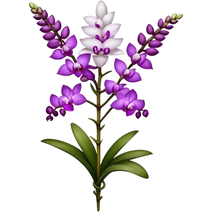 single white purple Rhynchostylis Orchid, 
straight stem emoji