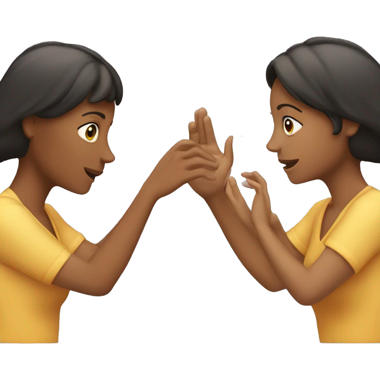 one woman saying something into the ear of another woman closing by hand emoji
