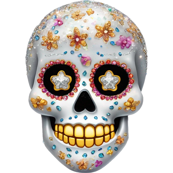 Realistic single isolated decorative sugar skull with sparkling diamonds and rhinestones  emoji