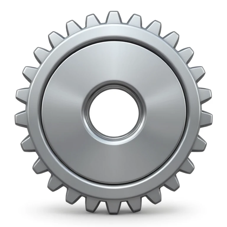3D emoji of a gear or settings icon in Apple iOS emoji style, metallic silver finish, realistic shading, soft shadows, centered on a white background, rounded edges, glossy surface, resembles iPhone Settings icon, 4K resolution emoji