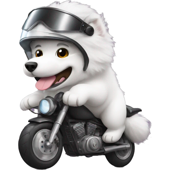 Samoyed with a motorcycle helmet emoji