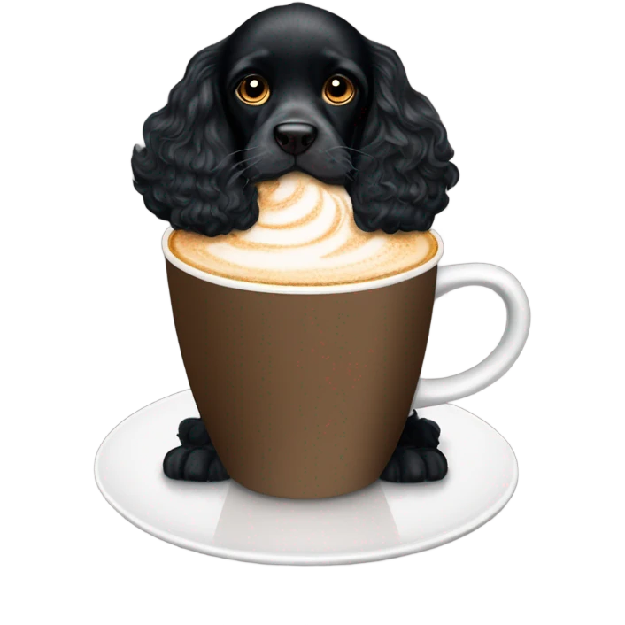 Black cocker spaniel drinking capucino emoji