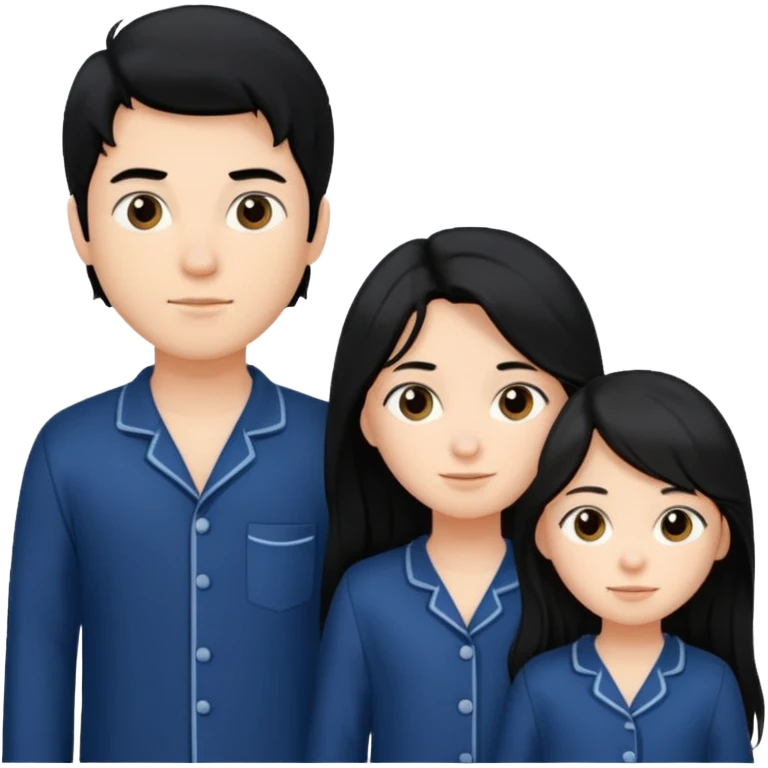 black haired boy and long haired girl in navy blue pajamas emoji