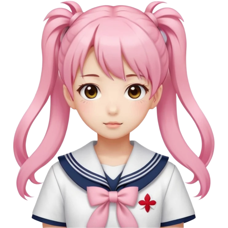 Cute anime girl with pink twin tails hairstyle wearing Japanese sailor style school uniform, kawaii style emoji