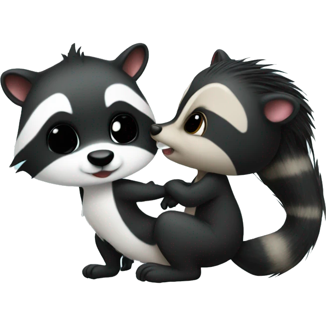 Cute Skunk and cute Raccoon kissing cute emoji
