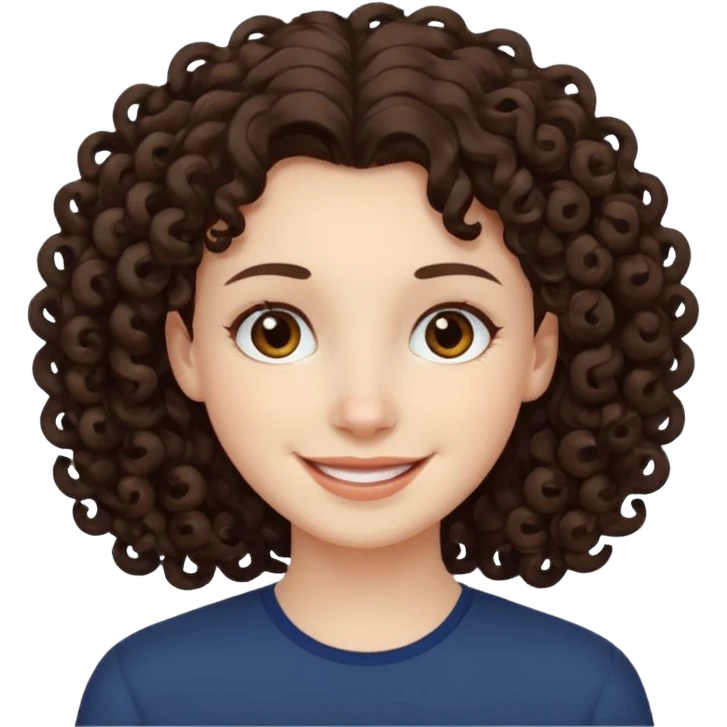 Pale skin, curly dark brown hair, medium brown eyes. emoji