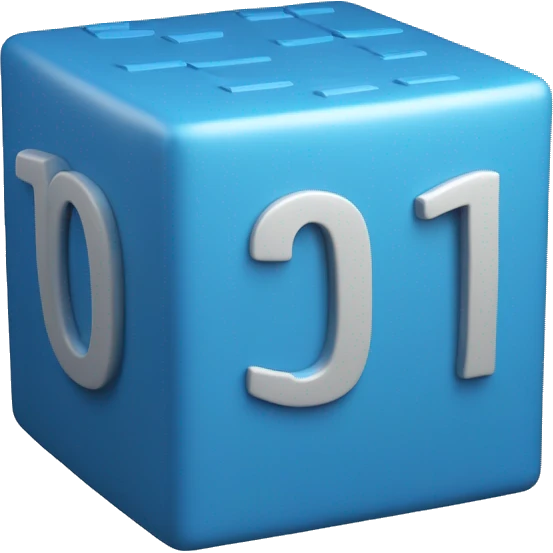 The logo consists of a blue, three-dimensional cube with binary numbers '1010' on its side.  emoji