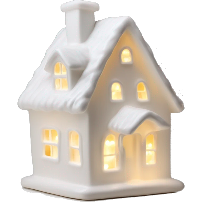 Lit up white porcelain Christmas house simple emoji
