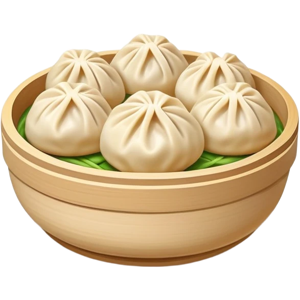 Xiaolongbao Shanghai soup dumplings with steam, simplified emoji style with bold outlines and bright colors, cartoon style Chinese steamed bun emoji