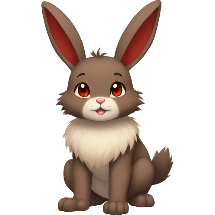 Cute, Chibi, Kemono-style, Anthro, Fur-Sona, Dark-Brown, Normal-type-Ground-type Tan-Rabbit-Fakémon with Dark-Red eyes, beige belly, beige paws, beige feet, beige freckles, full body emoji