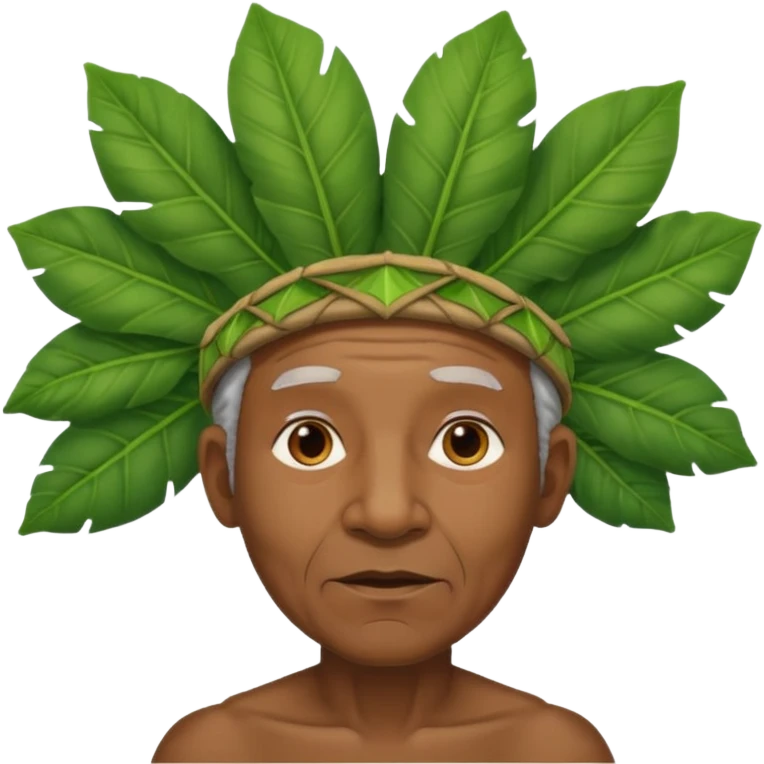a old black man with jungle wearing a large leaf headgear bye  emoji