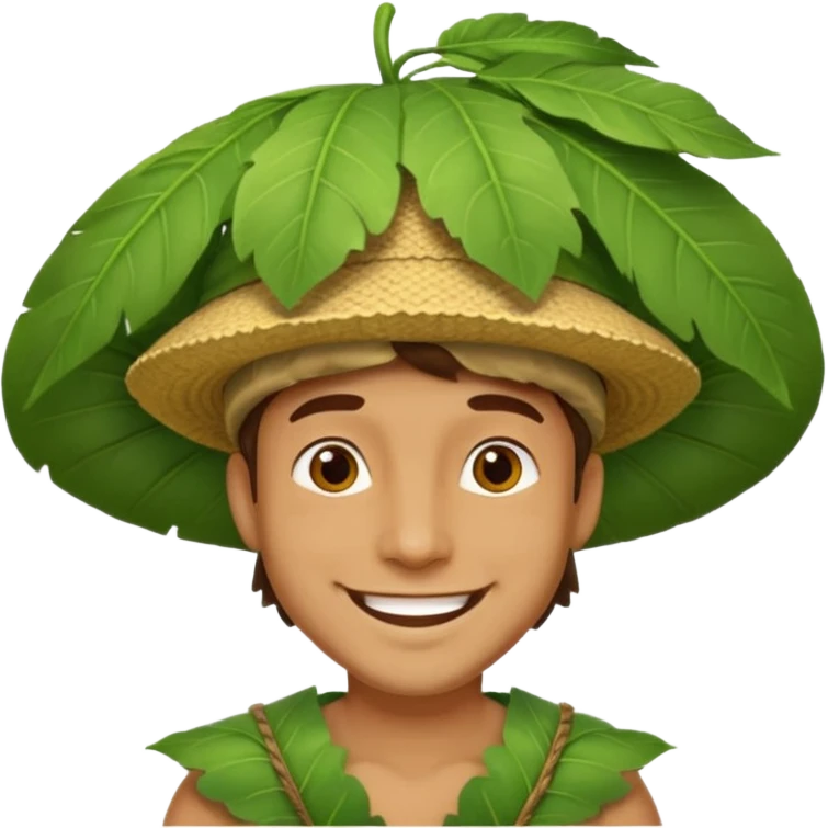 an man wearing a large leaf hat emoji