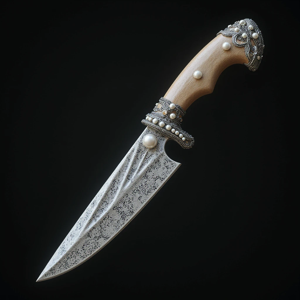 realistic gothic knife with lace and pearls, photorealistic style emoji