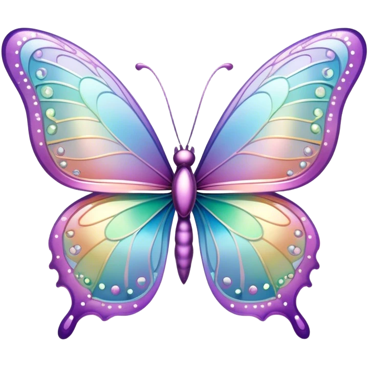 Pastel sparkly glittery iridescent rainbow transparent butterfly with detailed intricate patterns emoji