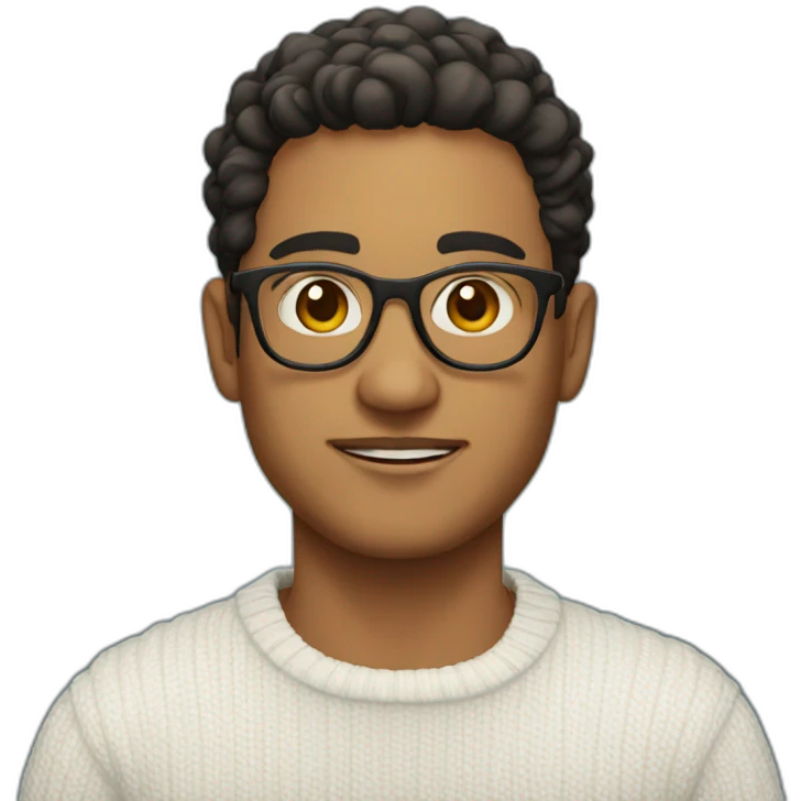 Latin guy with rounded glasses wearing a white sweater emoji