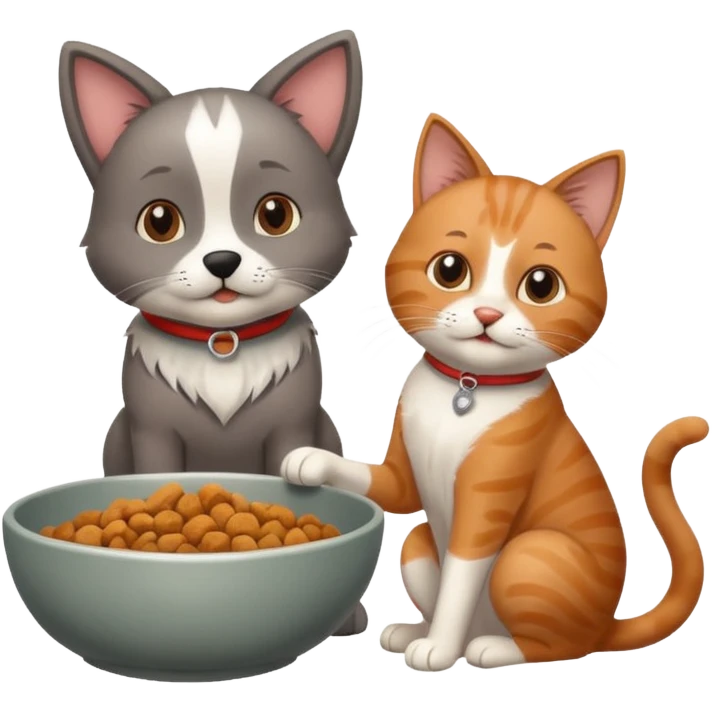 The dog is itching because of fleasThe dog is itching because of fleas, the cat is eating a lot of food from the bowl emoji