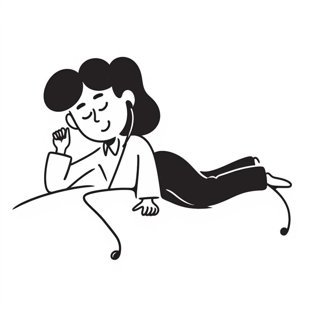 girl lying on bed comfortably listening to music with wired earphones emoji