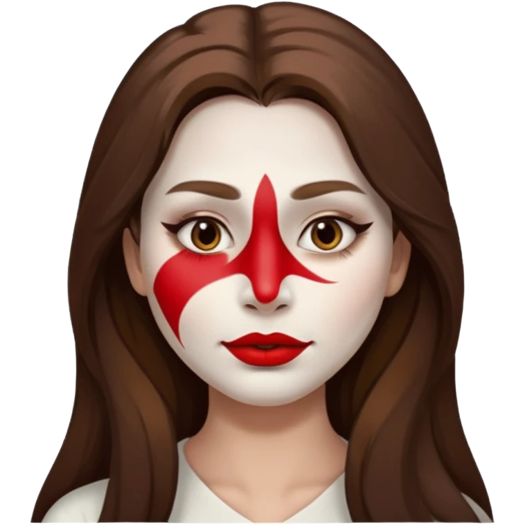 person with long brown hair, white face paint, red lipstick and a mole on right cheek emoji