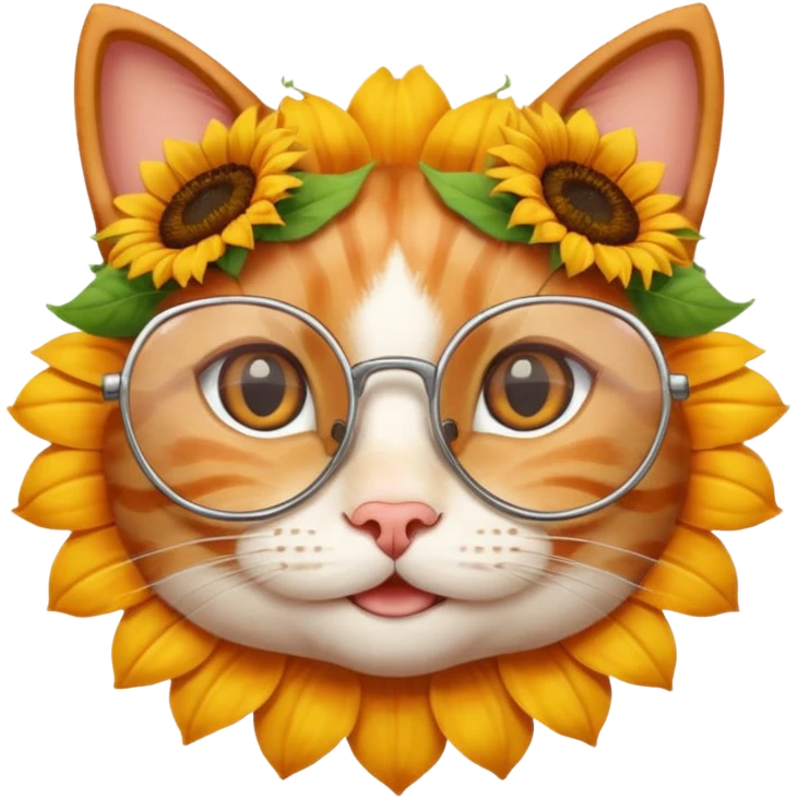 Cute cartoon cat with Sunflower glasses on emoji
