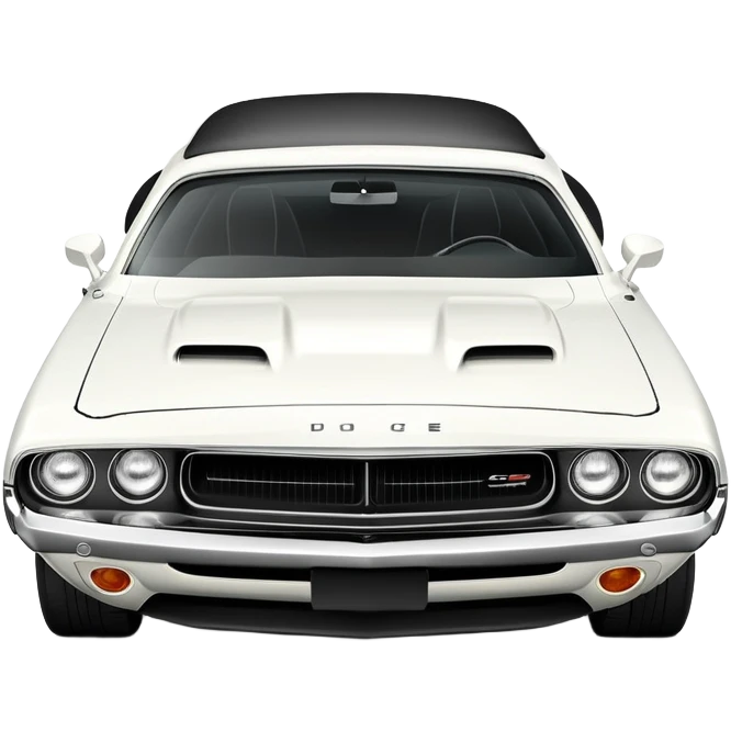 Refined white 1971 Dodge Challenger with exact proportions, perfect three-quarter 30-degree angle view, detailed front end with visible headlights and grille, pure white color, iOS emoji style emoji