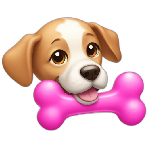 dog with pink toy bone lays down emoji