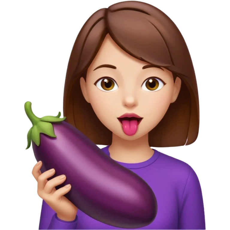 Brown hair Girl licking eggplant emoji