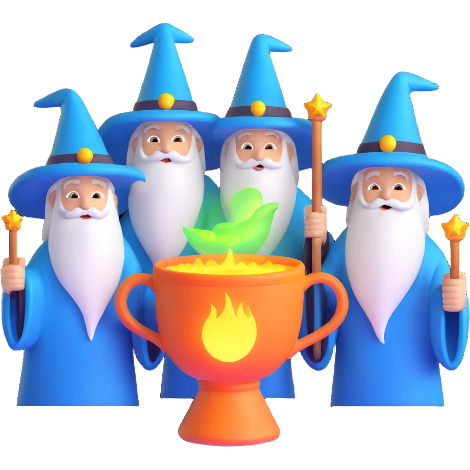 three wizards around a glowing cup emoji