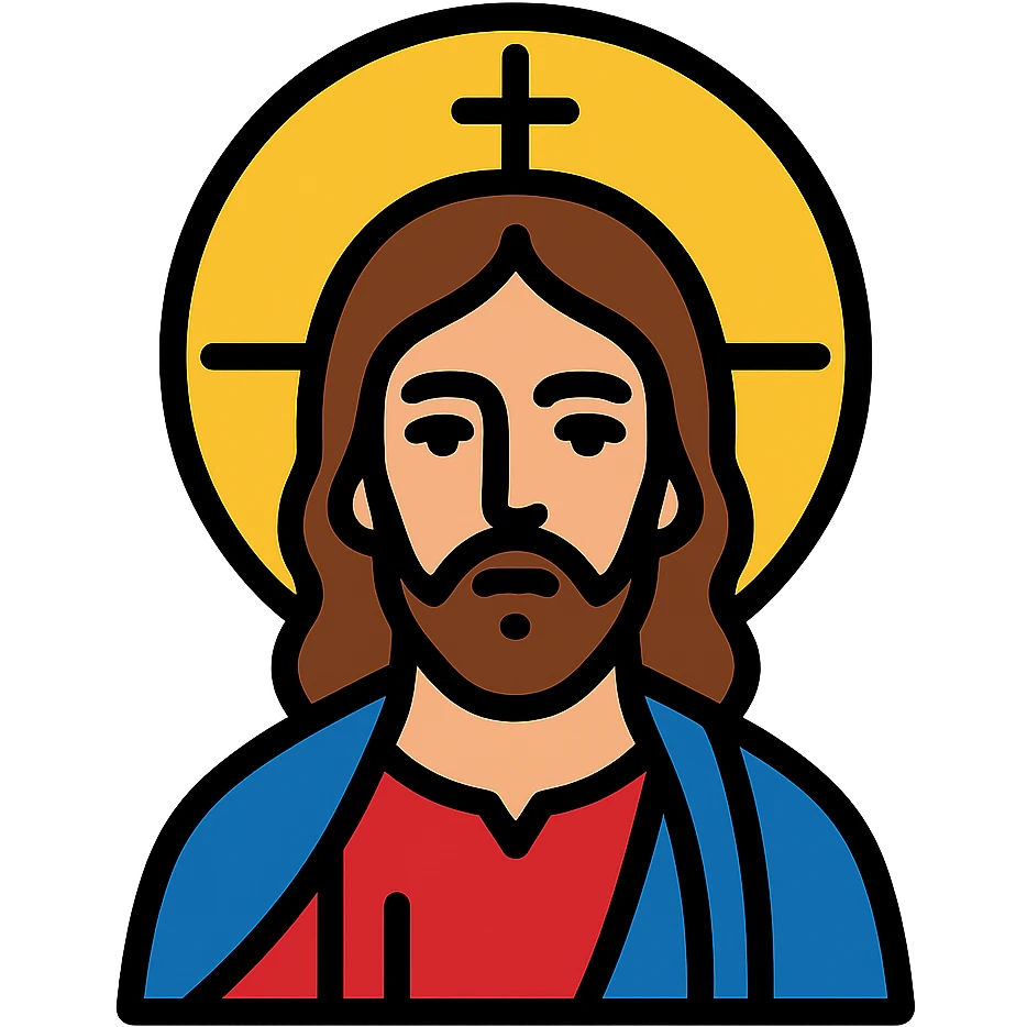 Jesus icon style with gold accents, traditional Christian iconography, solemn expression emoji