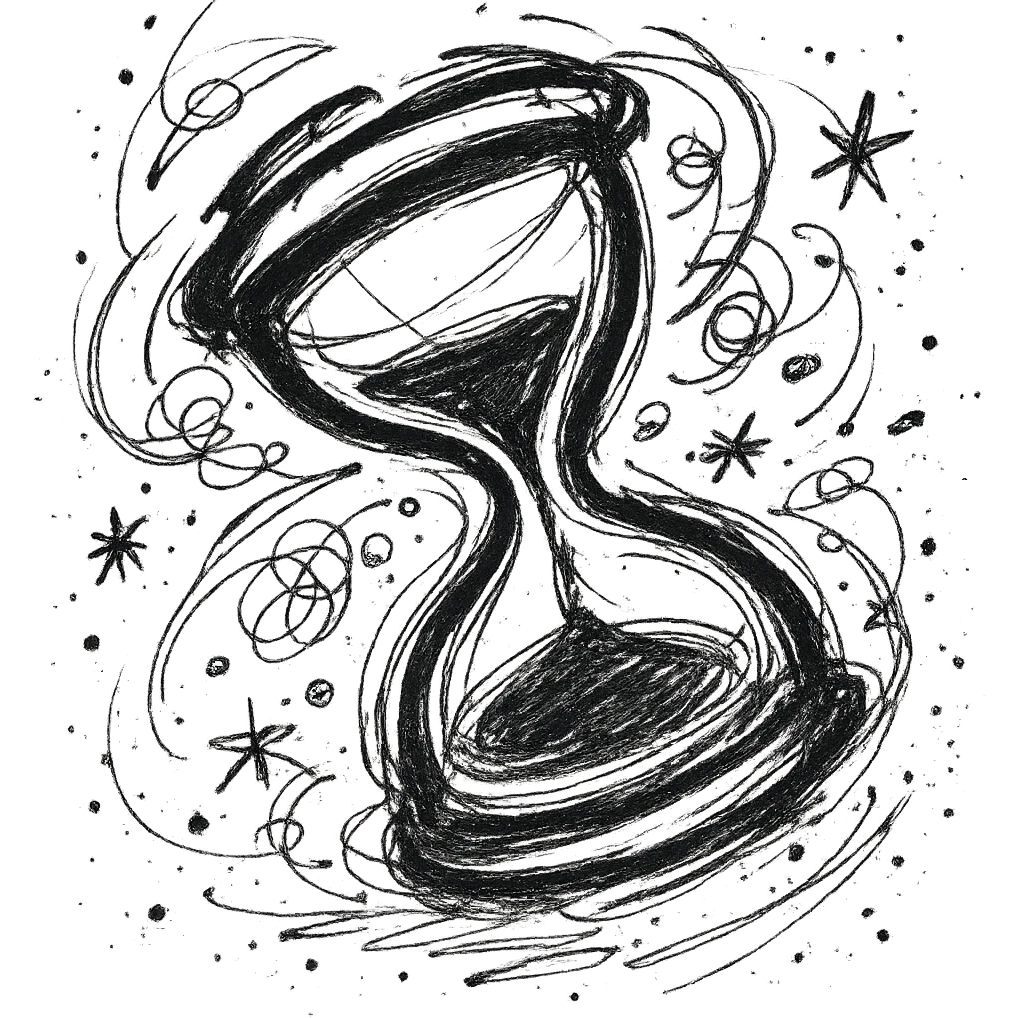 aesthetic hourglass turning over, chaotic black outlined icon style, expressive lines, dynamic motion, bold and artistic look emoji