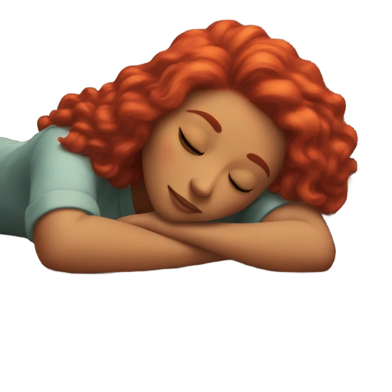 red hair woman taking a nap on her desk emoji