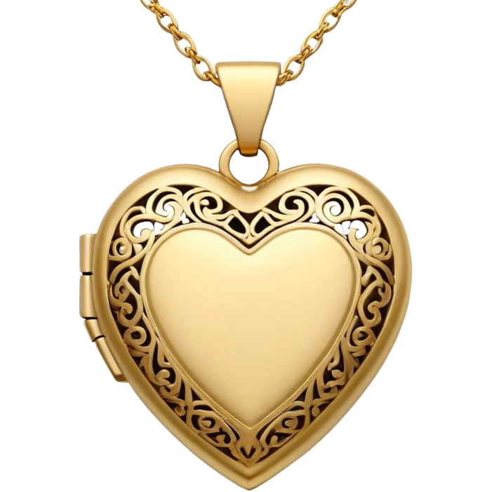 Dainty gold heart locket necklace with detailed designs  emoji