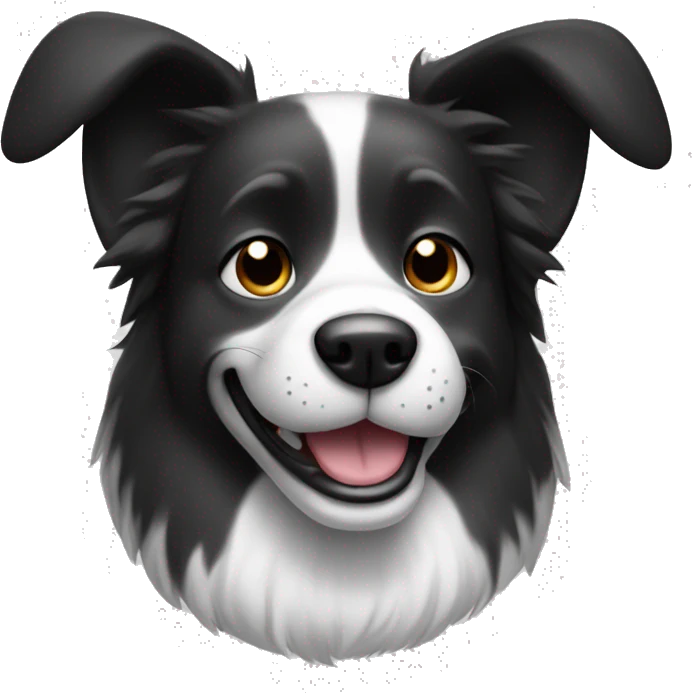 black and white smiling dog with big up ears and long fur emoji