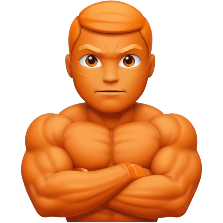 a Orange with muscular arms and face expression emoji
