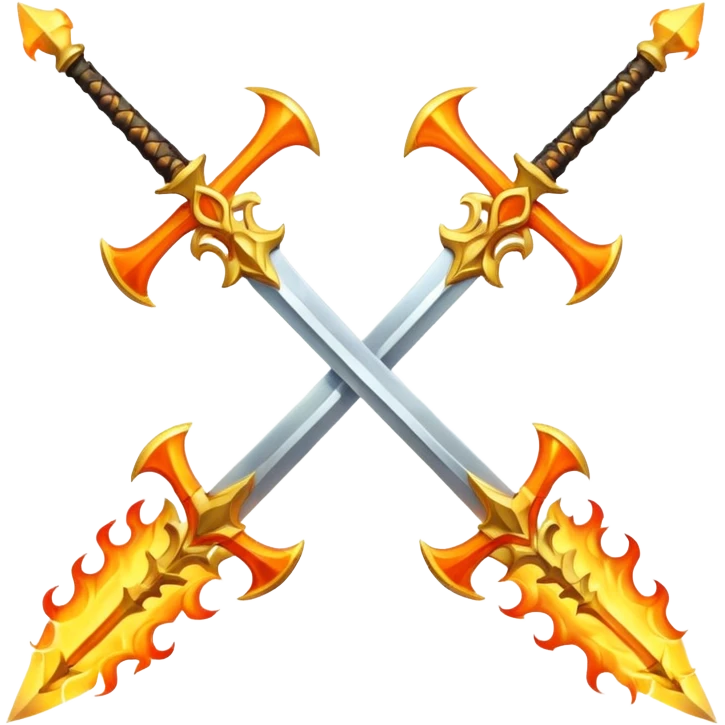 Two fiery royal golden swords in a cross emoji