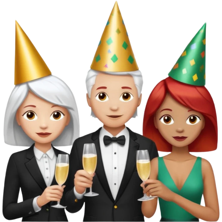 alright, but make the one in the middle light skin (caucasic) with white hear. The one on the left be redheaded (caucasic) and the one on the right be african emoji