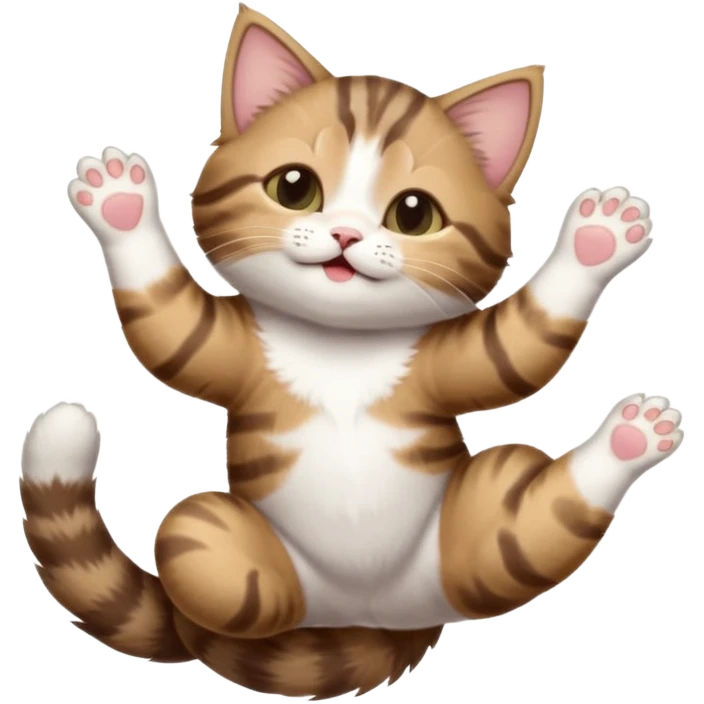 dark brown tabby and white kitten with his eyes closed whilst in funny positions stretched out and  upside down emoji