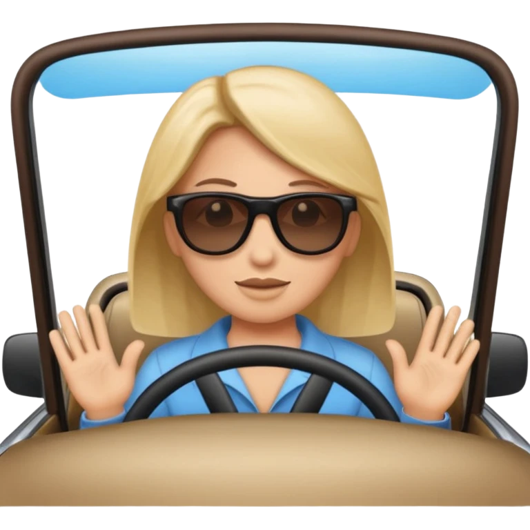 Crea un emoji con fondo transparente en PNG de una persona manejando un vehículo, que se vea desde el parabrisas frontal. emoji