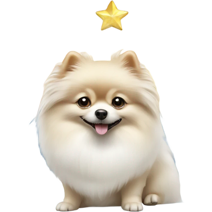White Pomeranian dog under Christmas tree  emoji