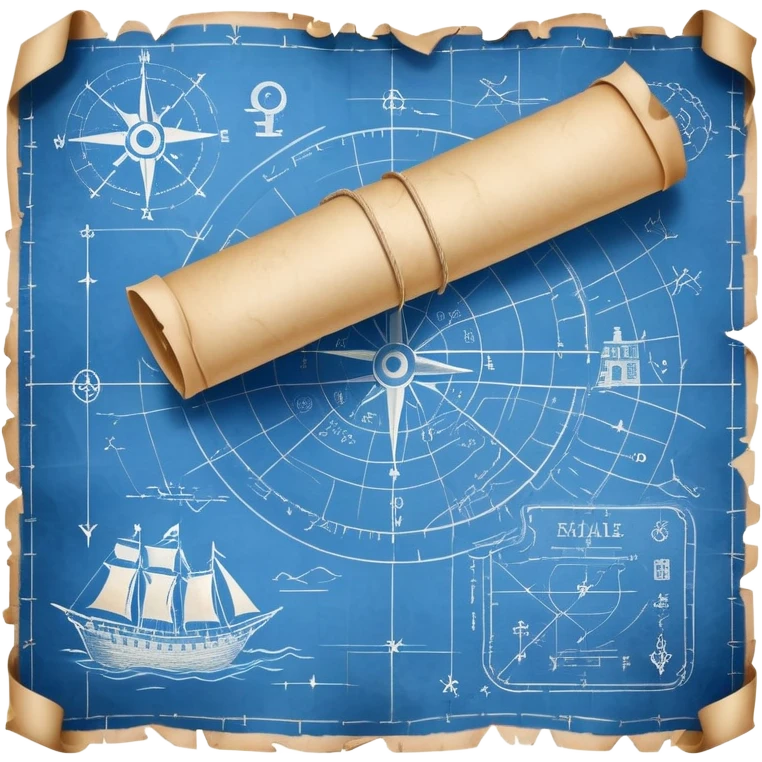 blue blueprint plan with white drawings like a treasure map emoji