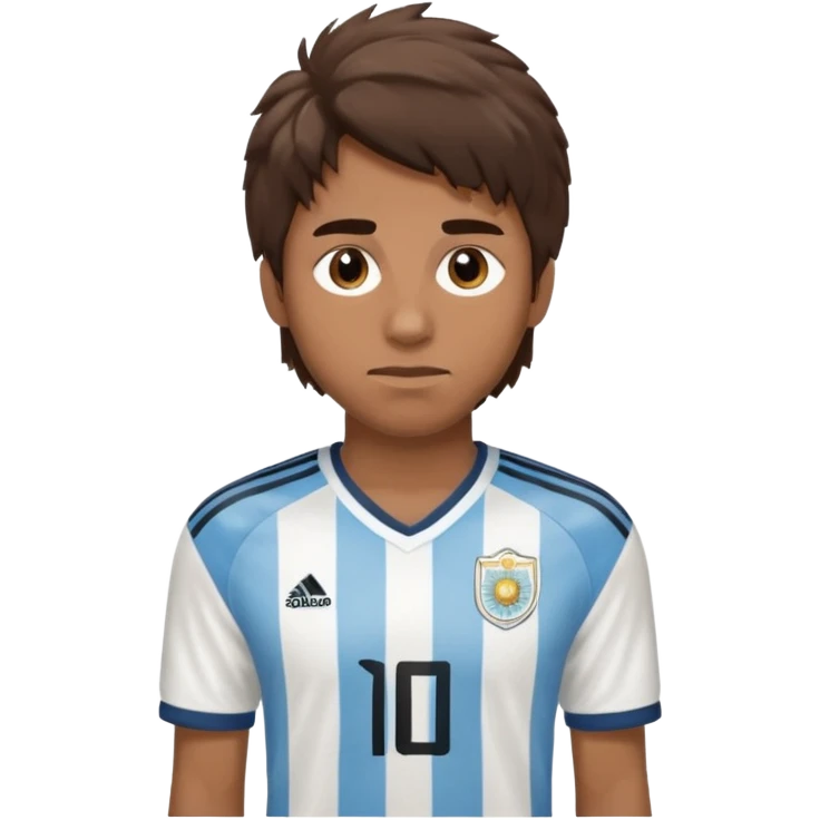 Hola hace una persona morocha con pelo mediano pero no peinado y ojeras con remera de Argentina emoji