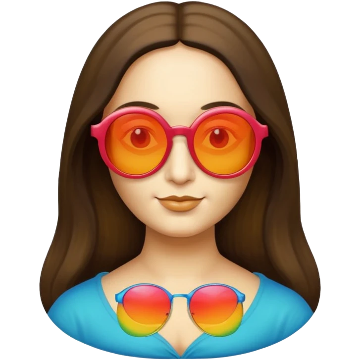 Mona Lisa with round colorful sunglasses, apple emoji style emoji