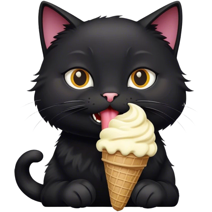Eine schwärze Katze beim Eis essen emoji
