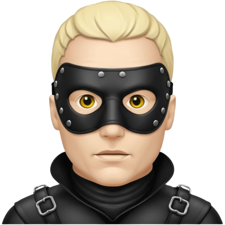 bdsm slave black leather fullhead mask, no metallic details on a white man, no gold, no metal, no yellow emoji