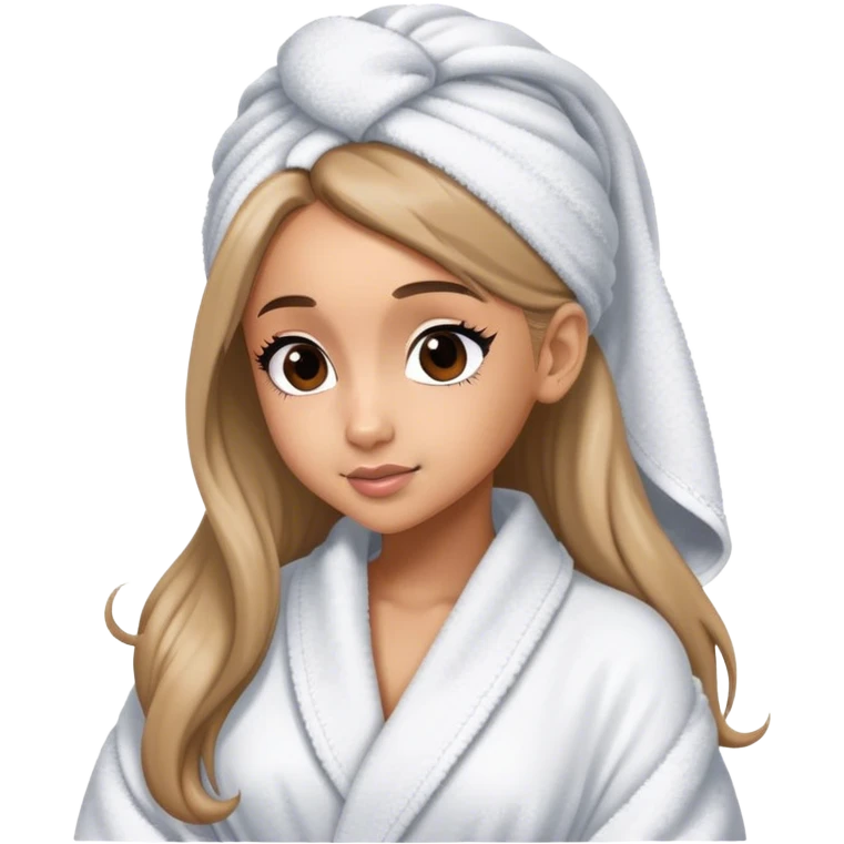 ariana grande in bath robe with hair towel emoji