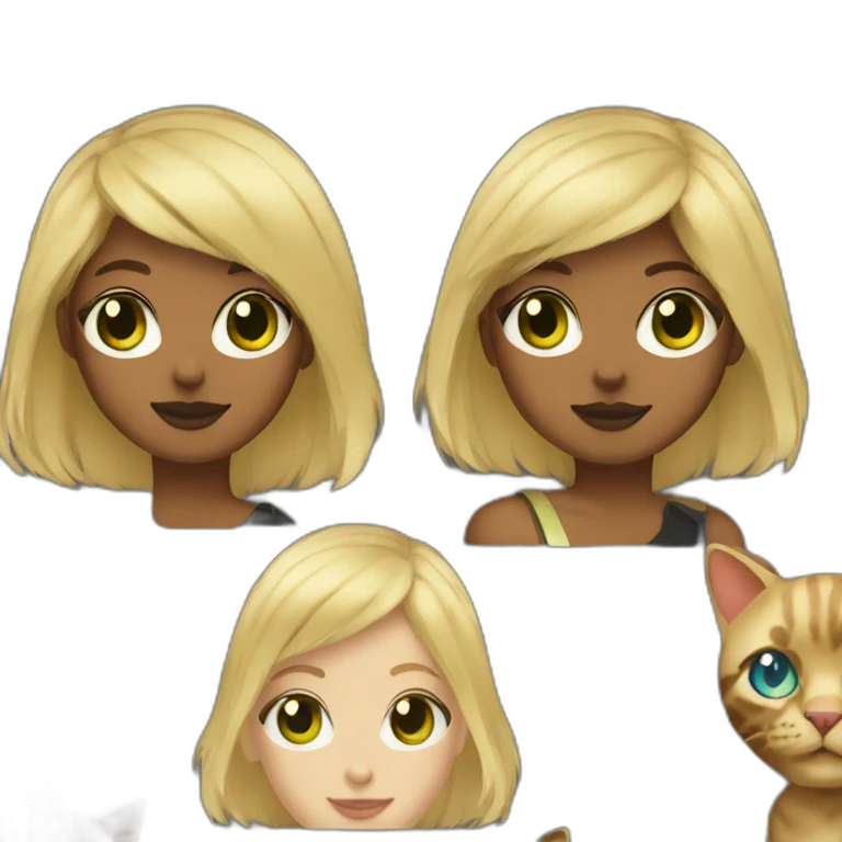 Blonde with short hair blue green eyes with a dark tortoise shell cat emoji