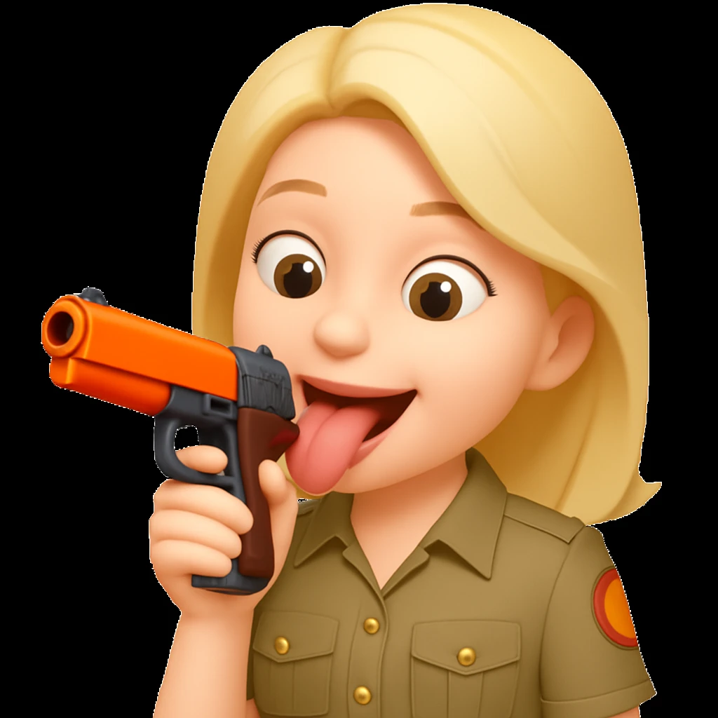 Edit the emoji so it is putting the gun toward its tongue, keeping the playful and cartoonish style. emoji