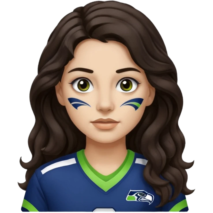 Long wavy Dark brown hair with small nose stud of seahawks fan women emoji